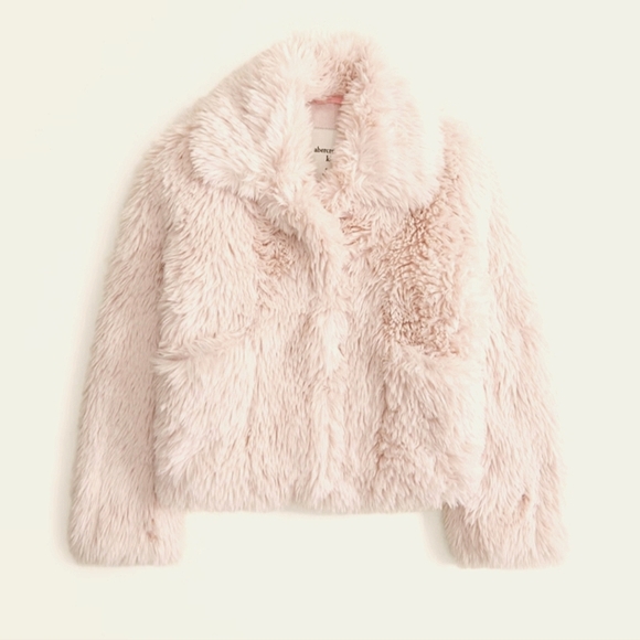 ABERCROMBIE & FITCH Kids pale pink faux fur coat. Size 15/16 NWT